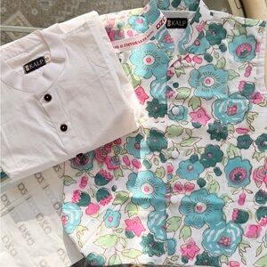 Boys kurta Kids Floral Shirt Set - White and Multicolor